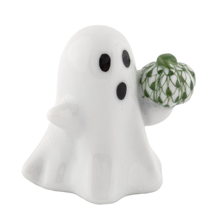 Herend Decorative Ghost with Pumpkin - Forest Green