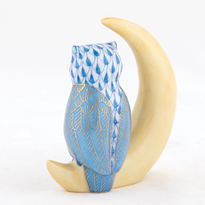 Herend Decorative Owl with Crescent Moon - Blue