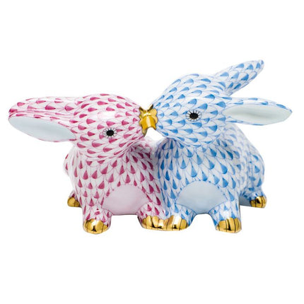 Herend Decorative Kissing Bunnies - Blue/Raspberry