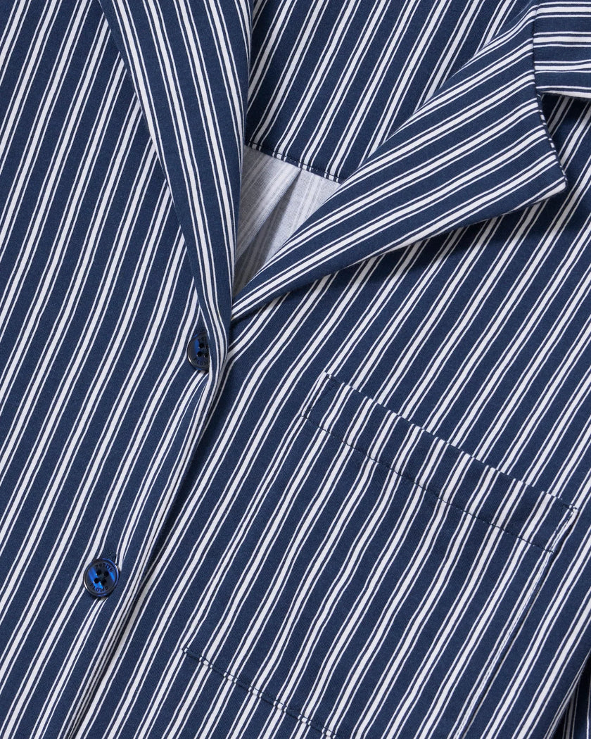 Petite Plume Olivia Wide Leg Pima Pajama Set - Admiral Navy Ticking