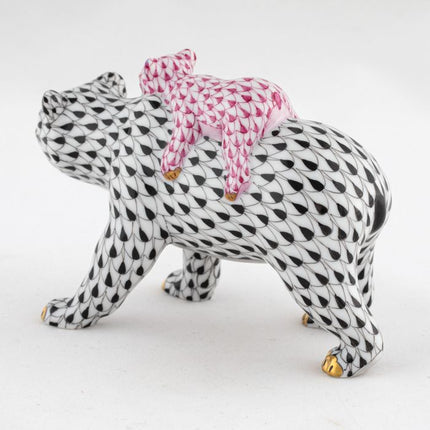 Herend Decorative Bear and Baby - Black/Pink