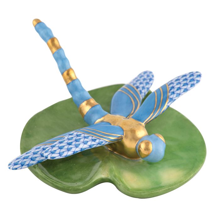 Herend Decorative Dragonfly on Lily Pad - Blue