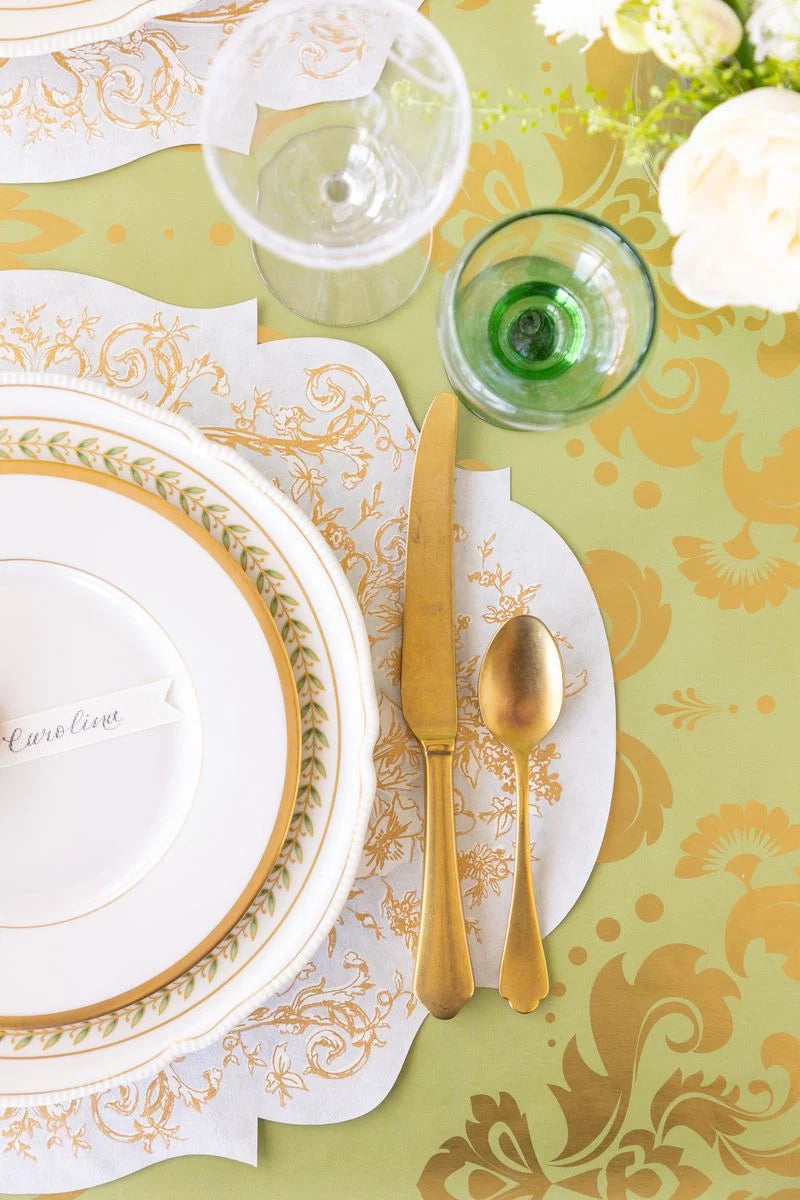 Hester & Cook Light Green Damask Paper Table Runner