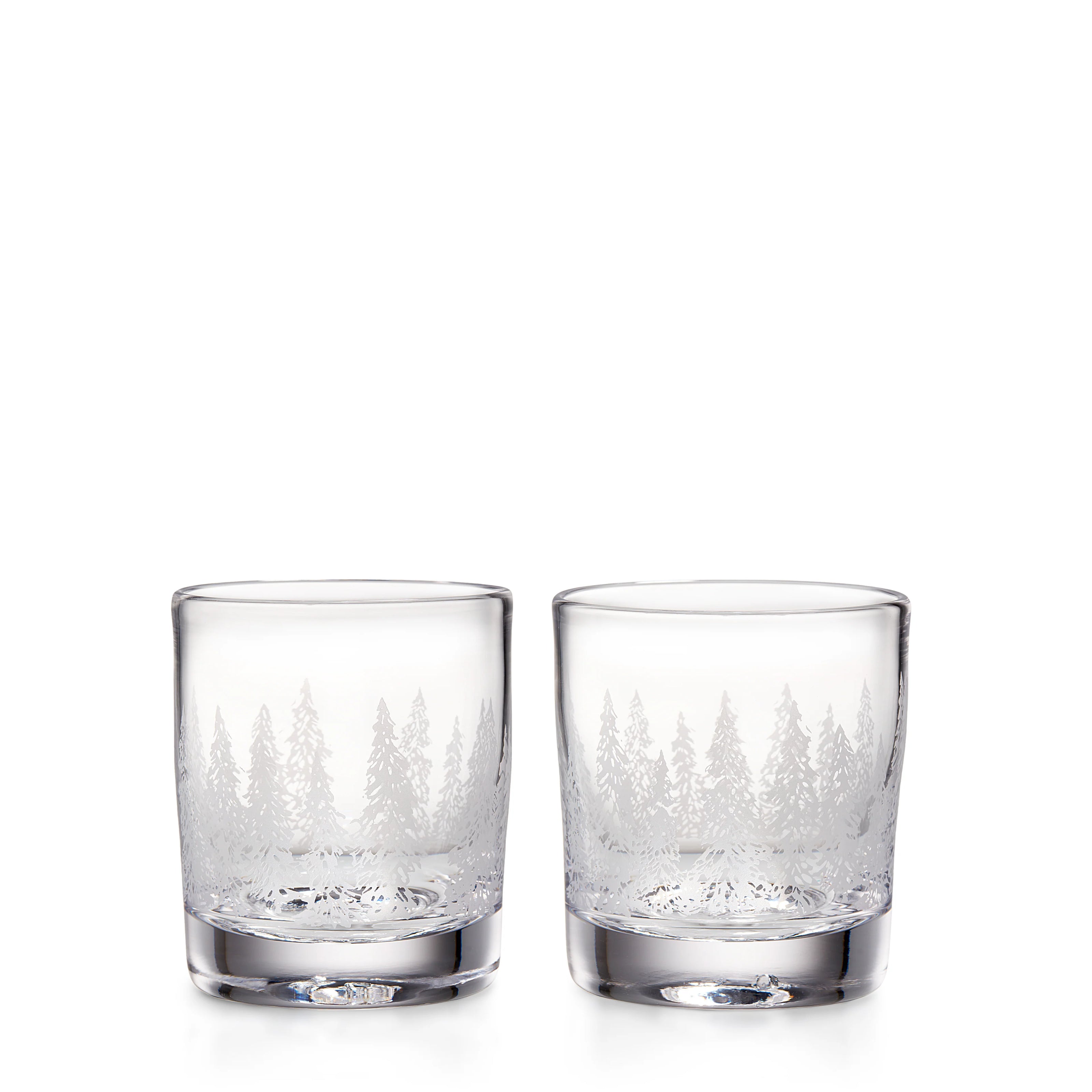 Simon Pearce Engraved Forest Ascutney Double Old Fashioned Glasses - Set of 2