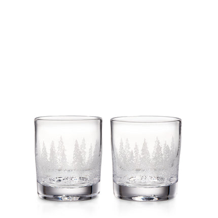 Simon Pearce Engraved Forest Ascutney Double Old Fashioned Glasses - Set of 2