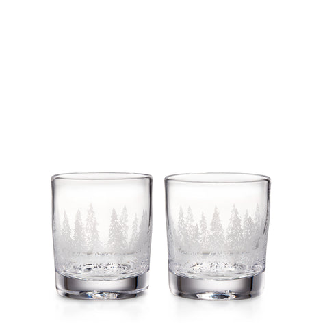Simon Pearce Engraved Forest Ascutney Double Old Fashioned Glasses - Set of 2