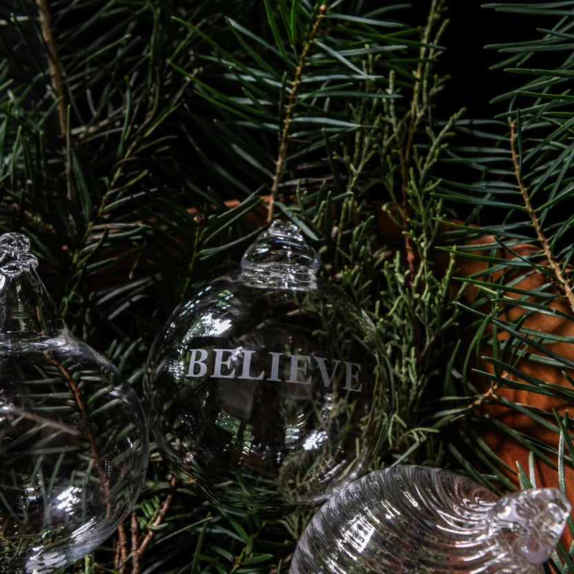 Simon Pearce Round “Believe” Ornament