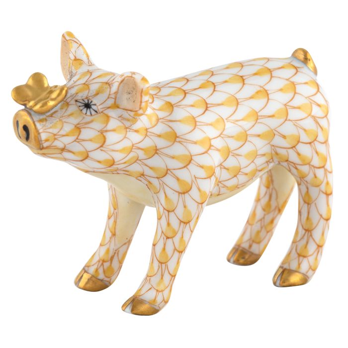 Herend Decorative Pig with Butterfly - Butterscotch