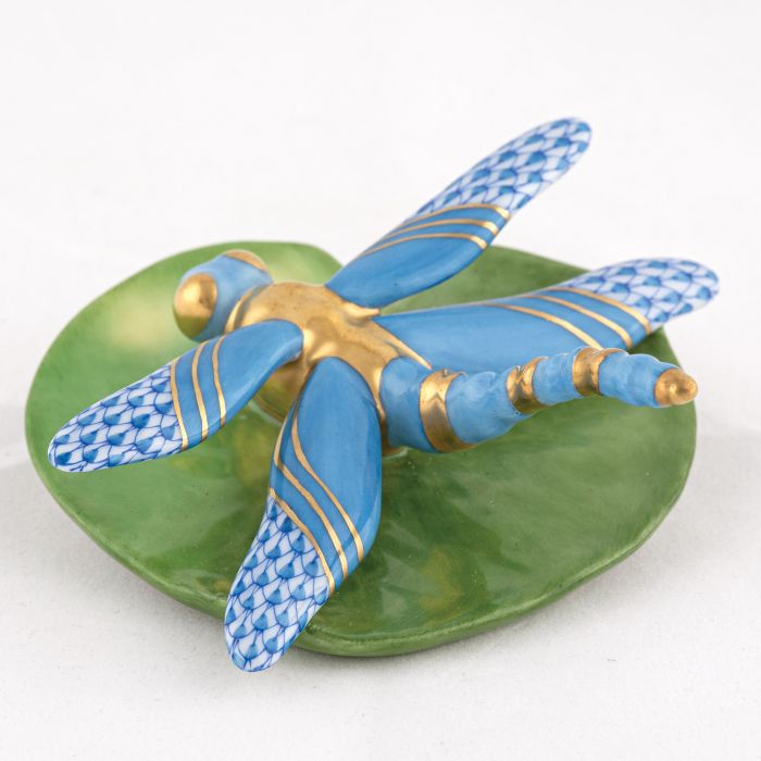 Herend Decorative Dragonfly on Lily Pad - Blue
