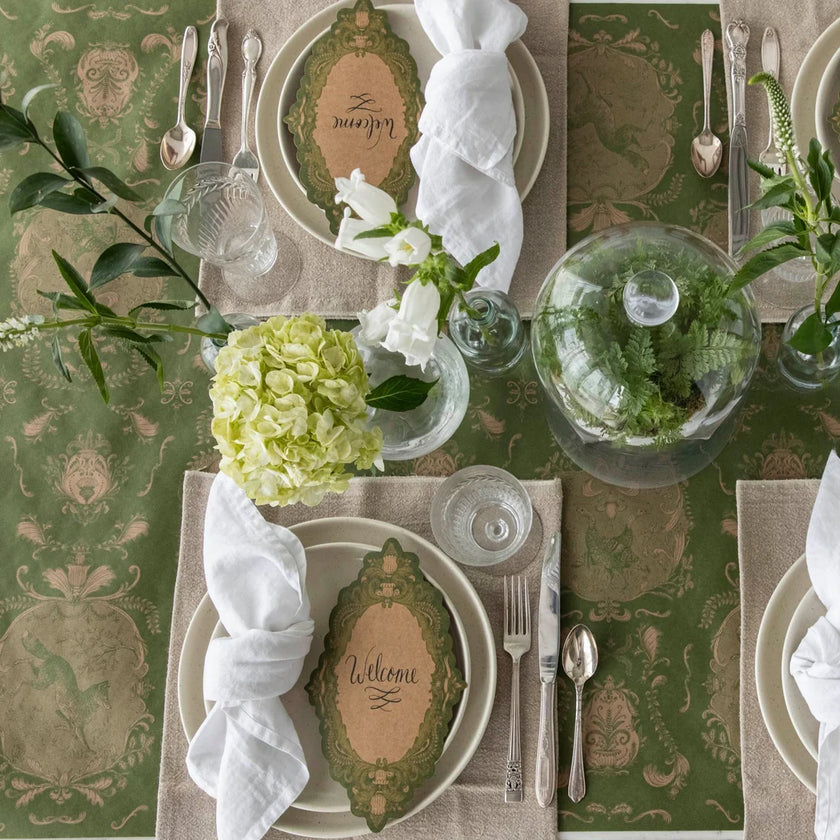 Hester & Cook Moss Fable Toile Paper Table Runner