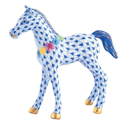 Herend Decorative Foal with Flowers - Sapphire