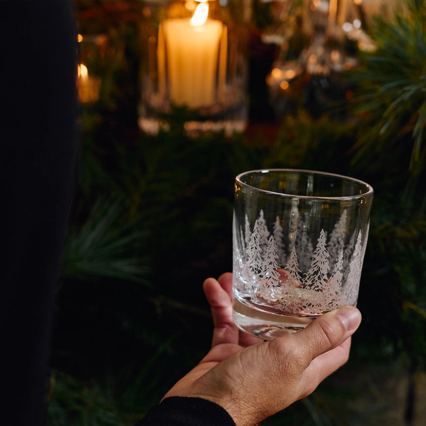 Simon Pearce Engraved Forest Ascutney Double Old Fashioned Glasses - Set of 2