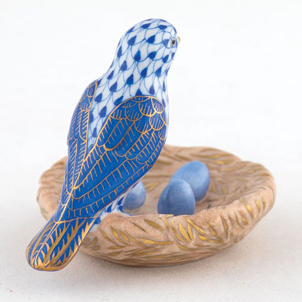 Herend Decorative Bird with Nest - Sapphire
