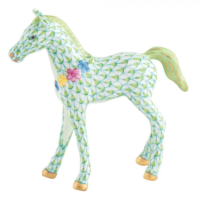 Herend Decorative Foal with Flowers - Key Lime