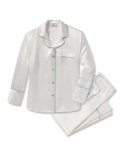 Petite Plume Washable Silk Pajama Set - White/Periwinkle