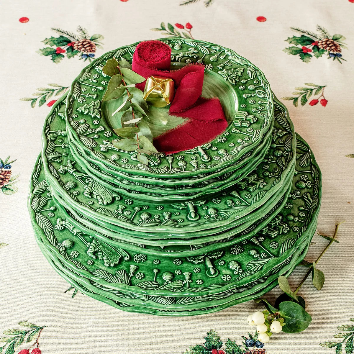 Vietri Fiabe Di Natale Green Dinner Plate