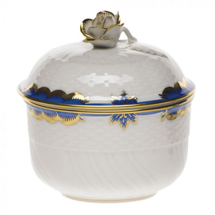 Herend Princess Victoria Covered Sugar with Rose- Blue