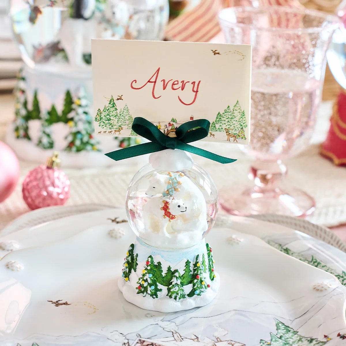 Juliska North Pole Polar Bear Snow Globe Place Card Holder