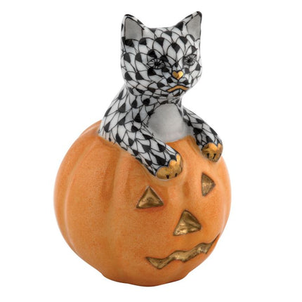 Herend Decorative Jack O Lantern Kitty - Black