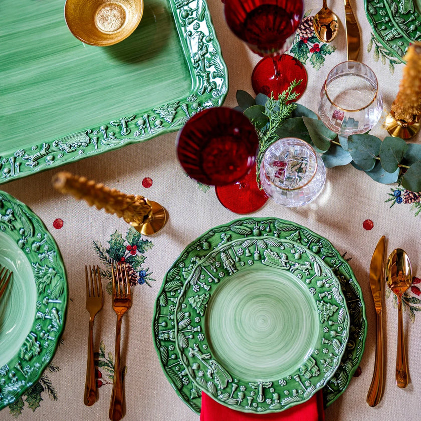 Vietri Fiabe Di Natale Green Rectangular Platter