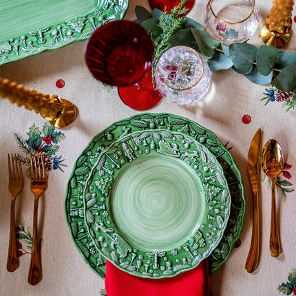 Vietri Fiabe Di Natale Green Dinner Plate