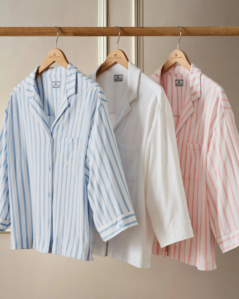 Petite Plume Olivia Wide Leg Pima Pajama Set - Pink Stripe