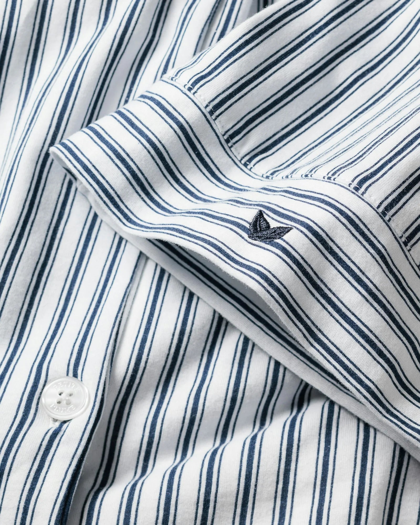 Petite Plume Olivia Wide Leg Pima Pajama Set - Navy French Ticking