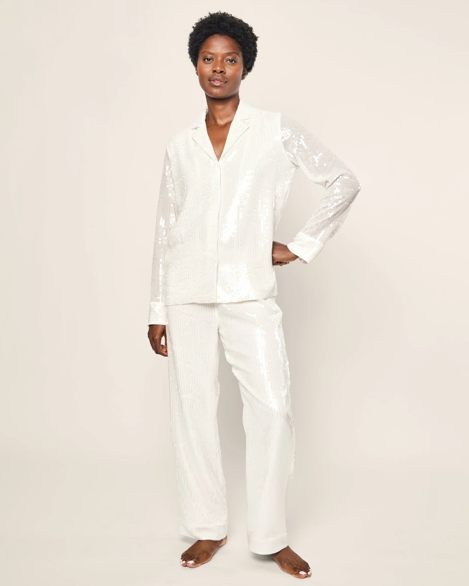 Petite Plume Women's Pajama Set in White Sequins