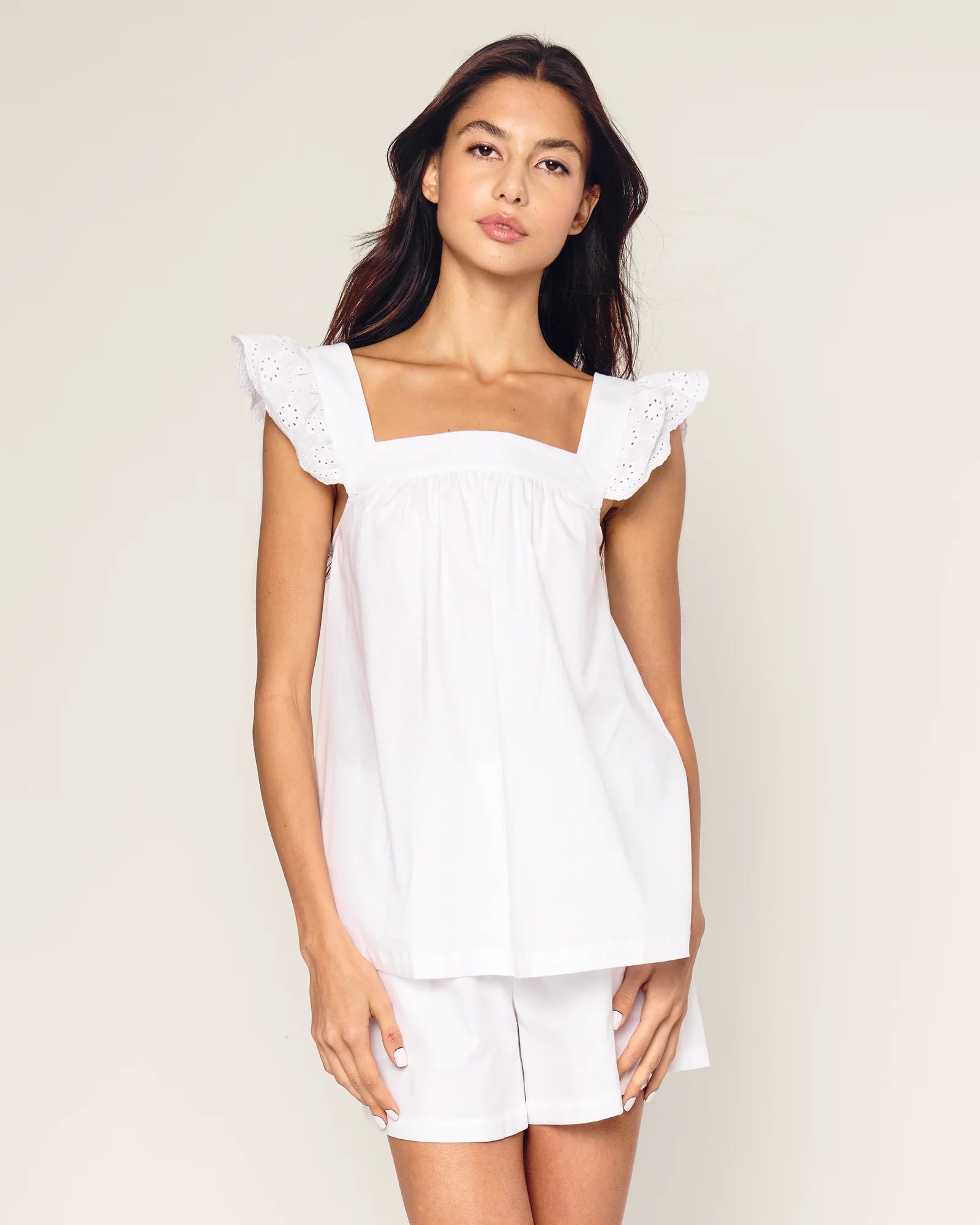 Petite Plume Women's Twill Clara Short Set in White