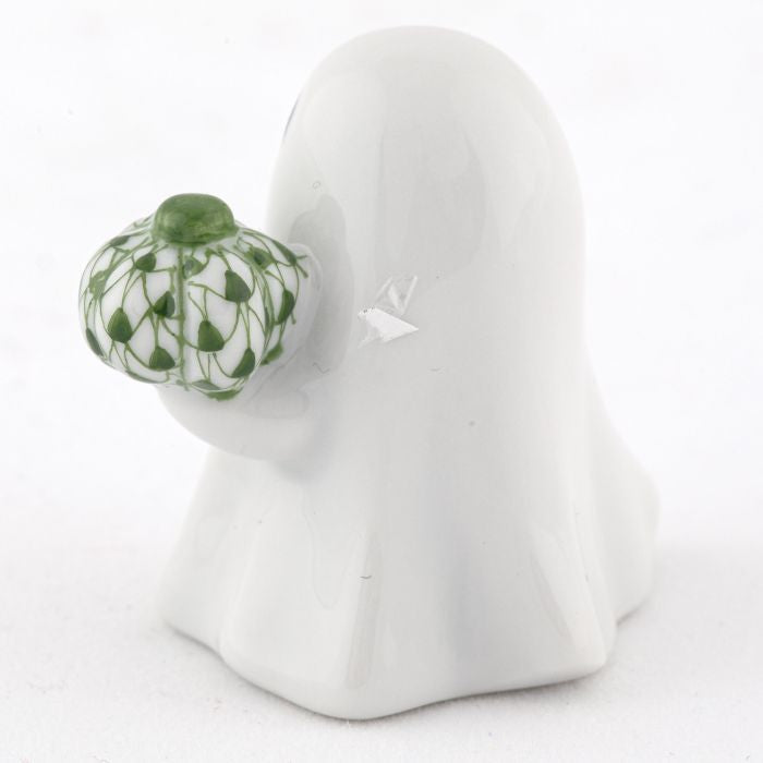Herend Decorative Ghost with Pumpkin - Forest Green