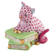 Herend Decorative Cat on Books - Raspberry