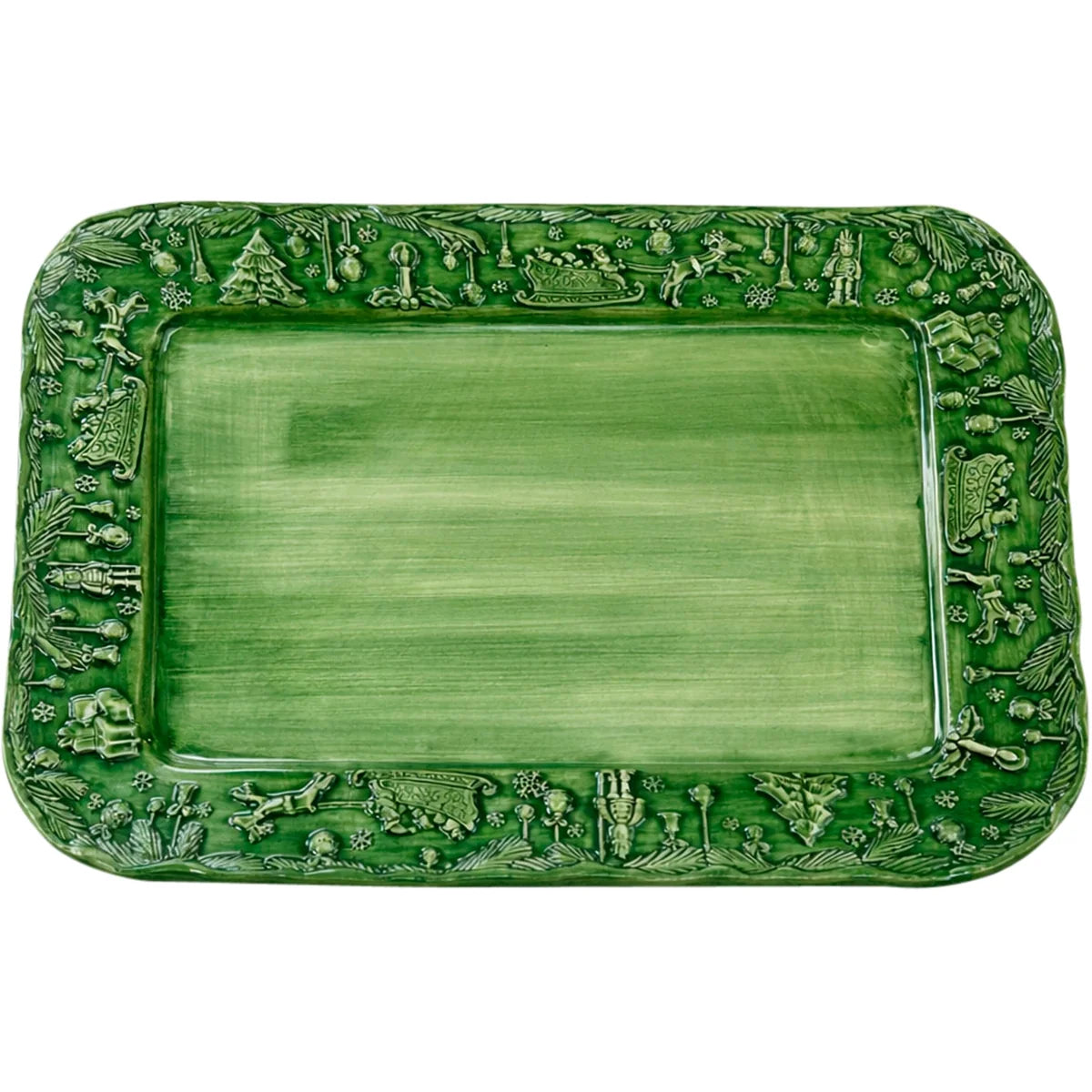 Vietri Fiabe Di Natale Green Rectangular Platter