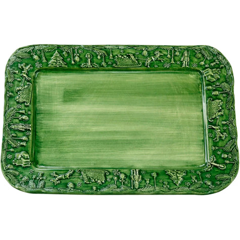 Vietri Fiabe Di Natale Green Rectangular Platter