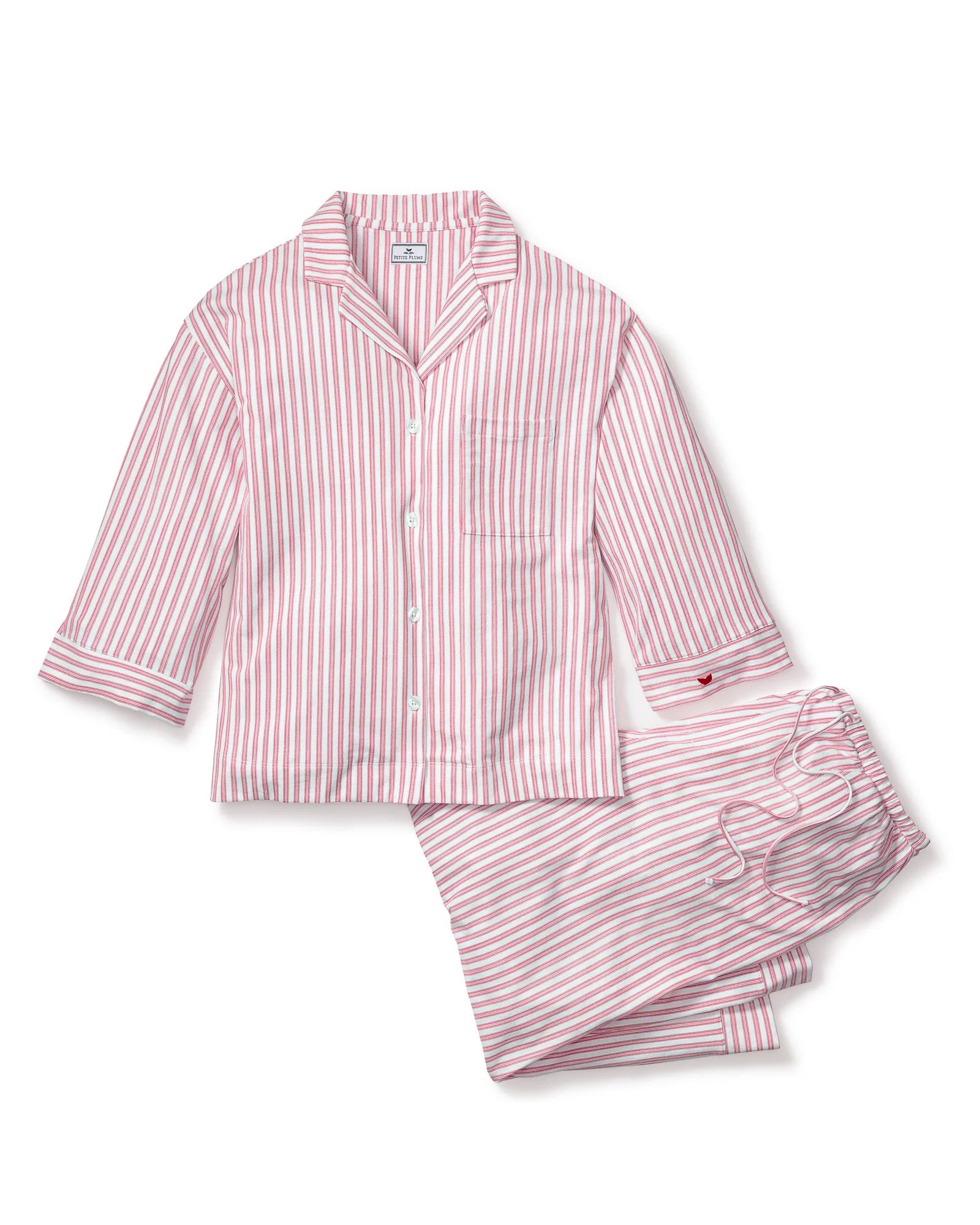 Petite Plume Olivia Wide Leg Pima Pajama Set - Antique Red Ticking