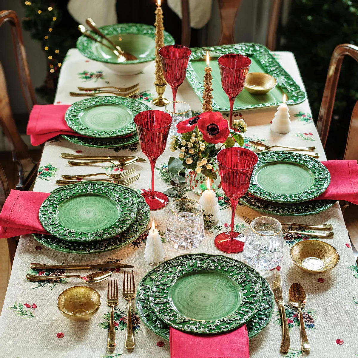 Vietri Fiabe Di Natale Green Rectangular Platter