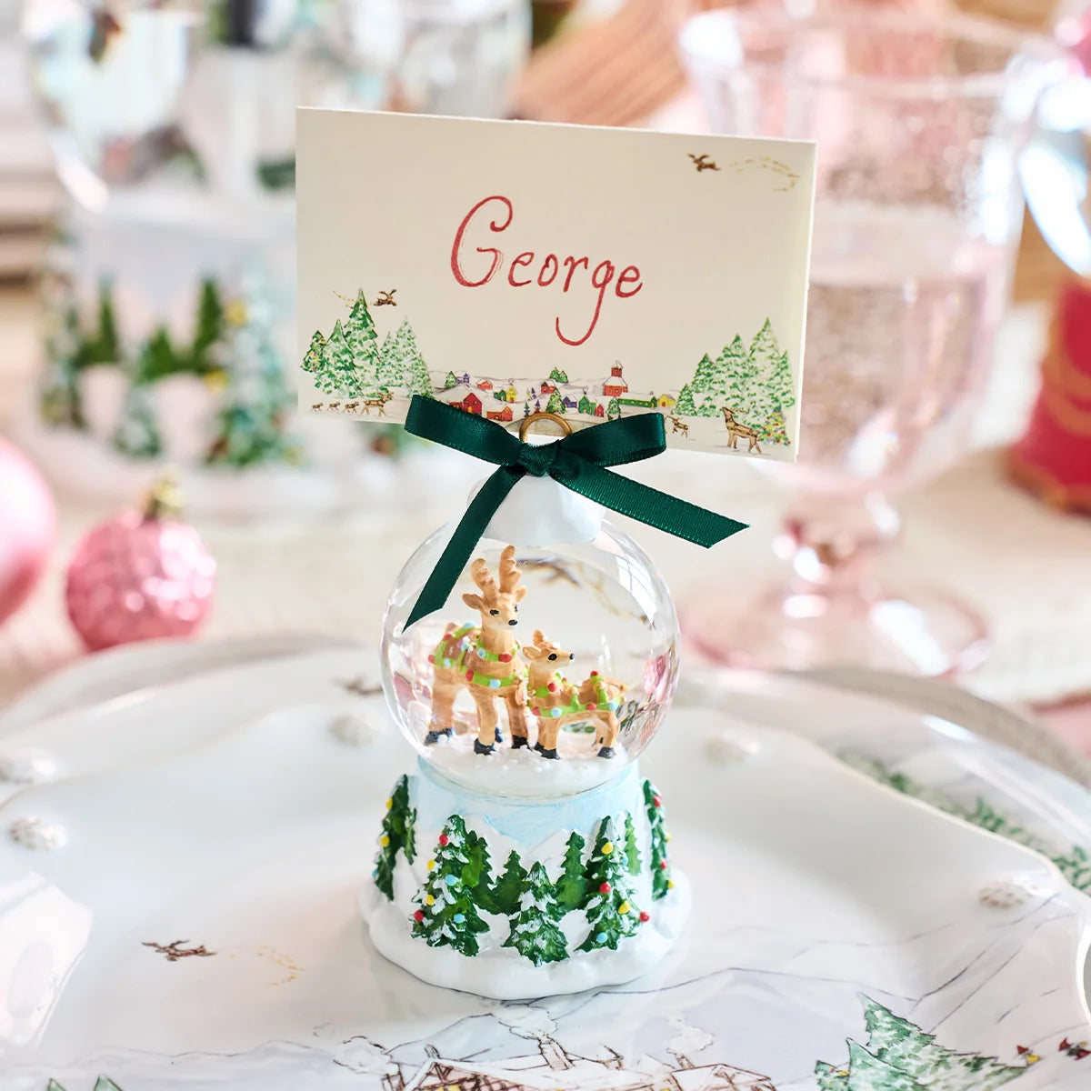 Juliska North Pole Reindeer Snow Globe Place Card Holder