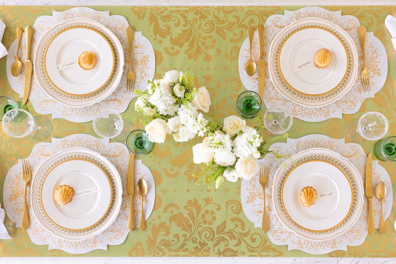 Hester & Cook Light Green Damask Paper Table Runner
