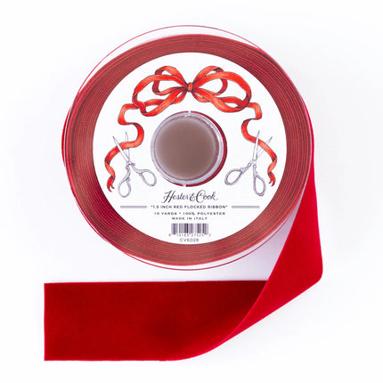 Hester & Cook 1.5” Red Flocked Ribbon