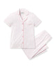Petite Plume Women’s Crop Pima Pajama Set - Pink Stripe