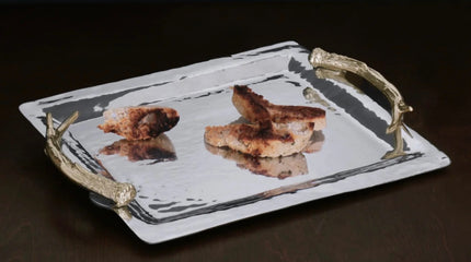Beatriz Ball WESTERN Antler Emerson Large Tray with Gold Handles