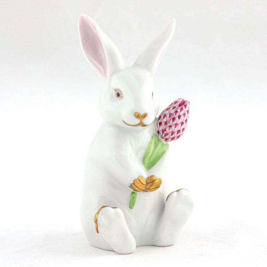Herend Decorative Blossom Bunny- Raspberry
