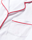 Petite Plume Women’s Long Pima Pajama Set - White with Red Piping