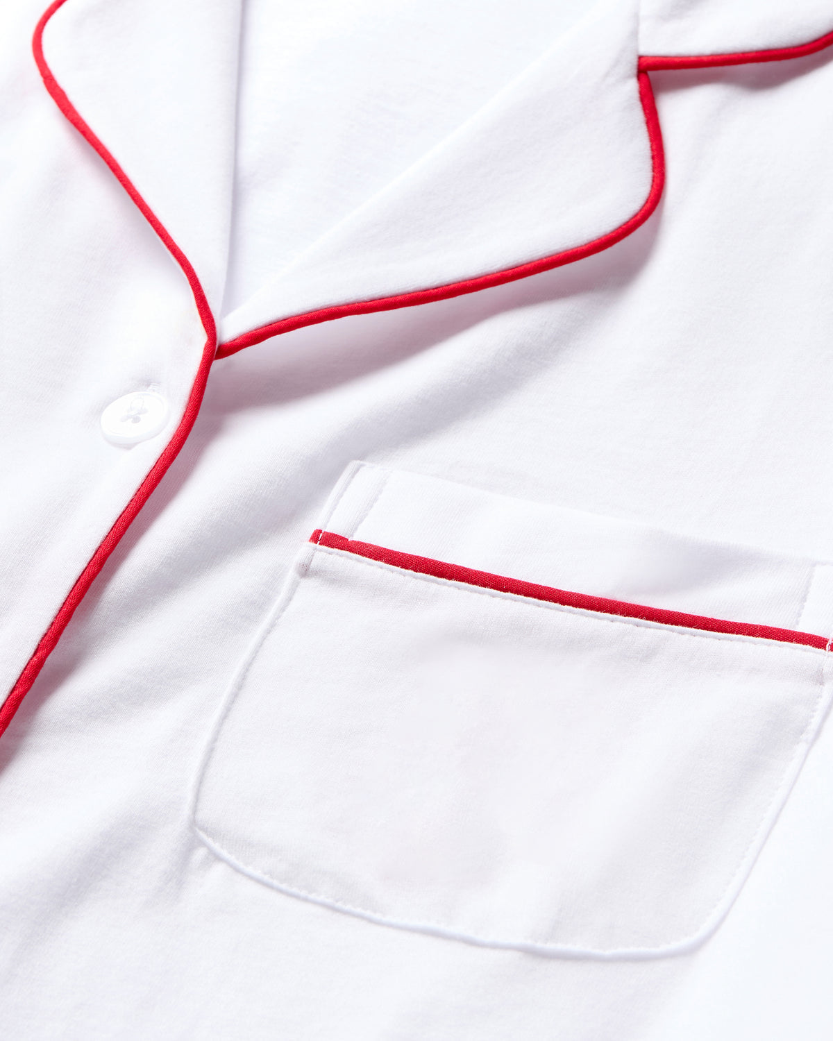 Petite Plume Women’s Long Pima Pajama Set - White with Red Piping