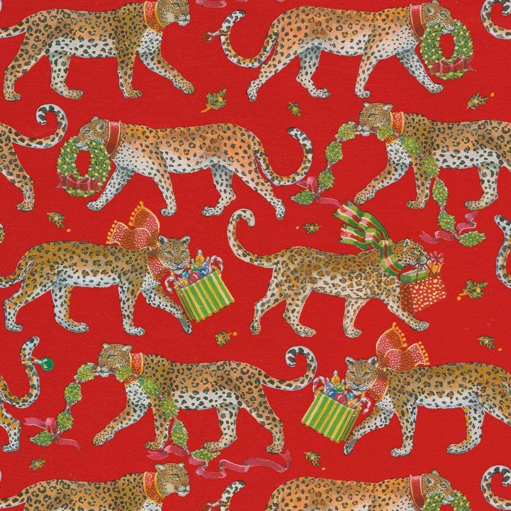 Caspari Christmas Leopards Wrapping Paper - Red