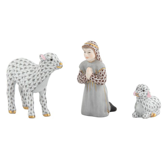Herend Decorative Shepherd Boy and Lambs (3 piece)